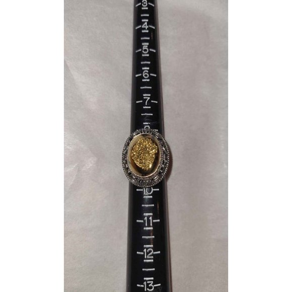 Sterling Silver Large Gold Drusy Ring Size 9 - Picture 1 of 8